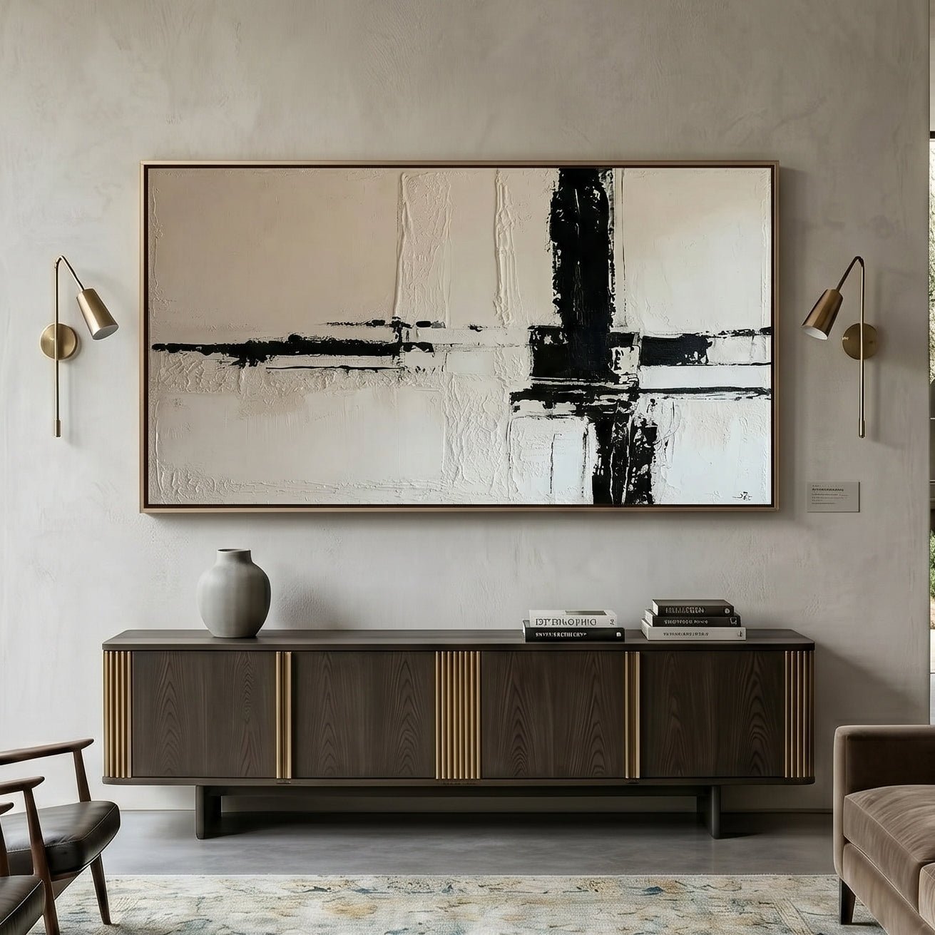 3D Heavy Texture Black & White Panoramic Oil Painting JC0151 - Viral Wall Art