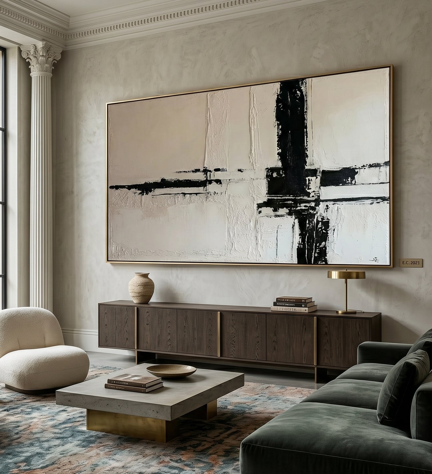 3D Heavy Texture Black & White Panoramic Oil Painting JC0151 - Viral Wall Art