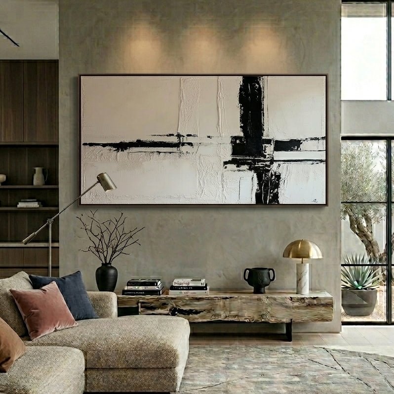 3D Heavy Texture Black & White Panoramic Oil Painting JC0151 - Viral Wall Art