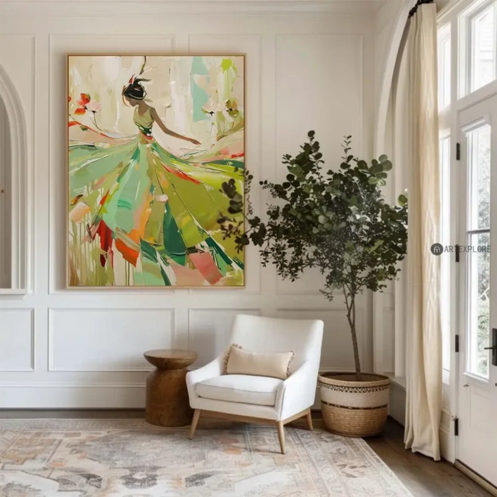 Forest Green & Apricot Modern Expressionist Wall Art JK0050 - Viral Wall Art