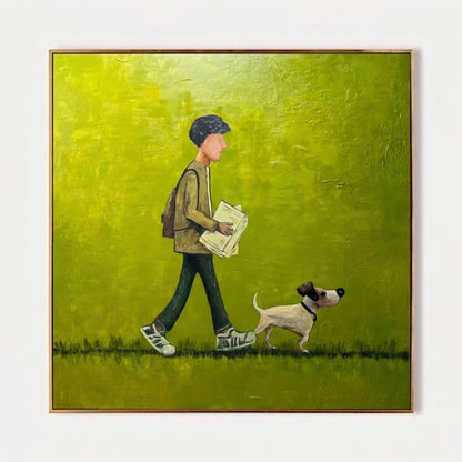 Contemporary Naive Art | Whimsical Man & Dog Oil Painting KS0137 - Viral Wall Art