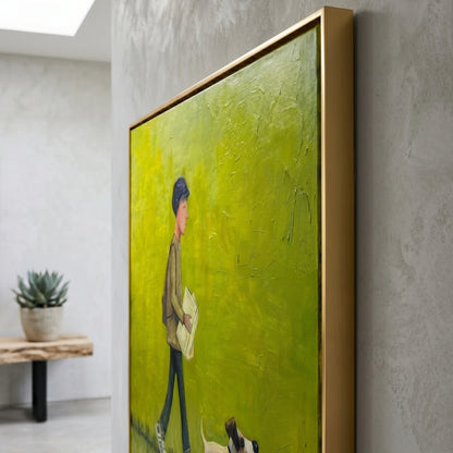 Contemporary Naive Art | Whimsical Man & Dog Oil Painting KS0137 - Viral Wall Art