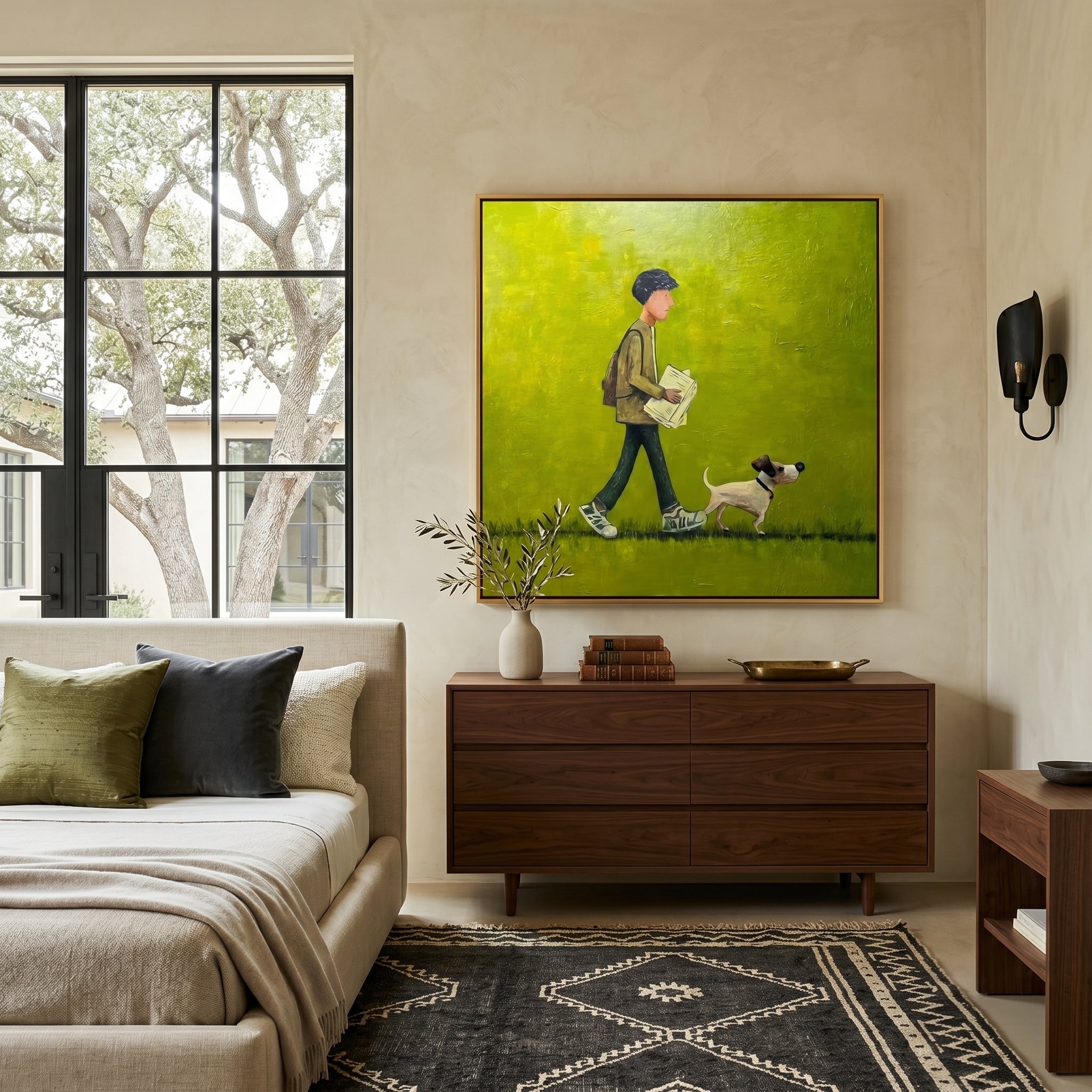 Contemporary Naive Art | Whimsical Man & Dog Oil Painting KS0137 - Viral Wall Art