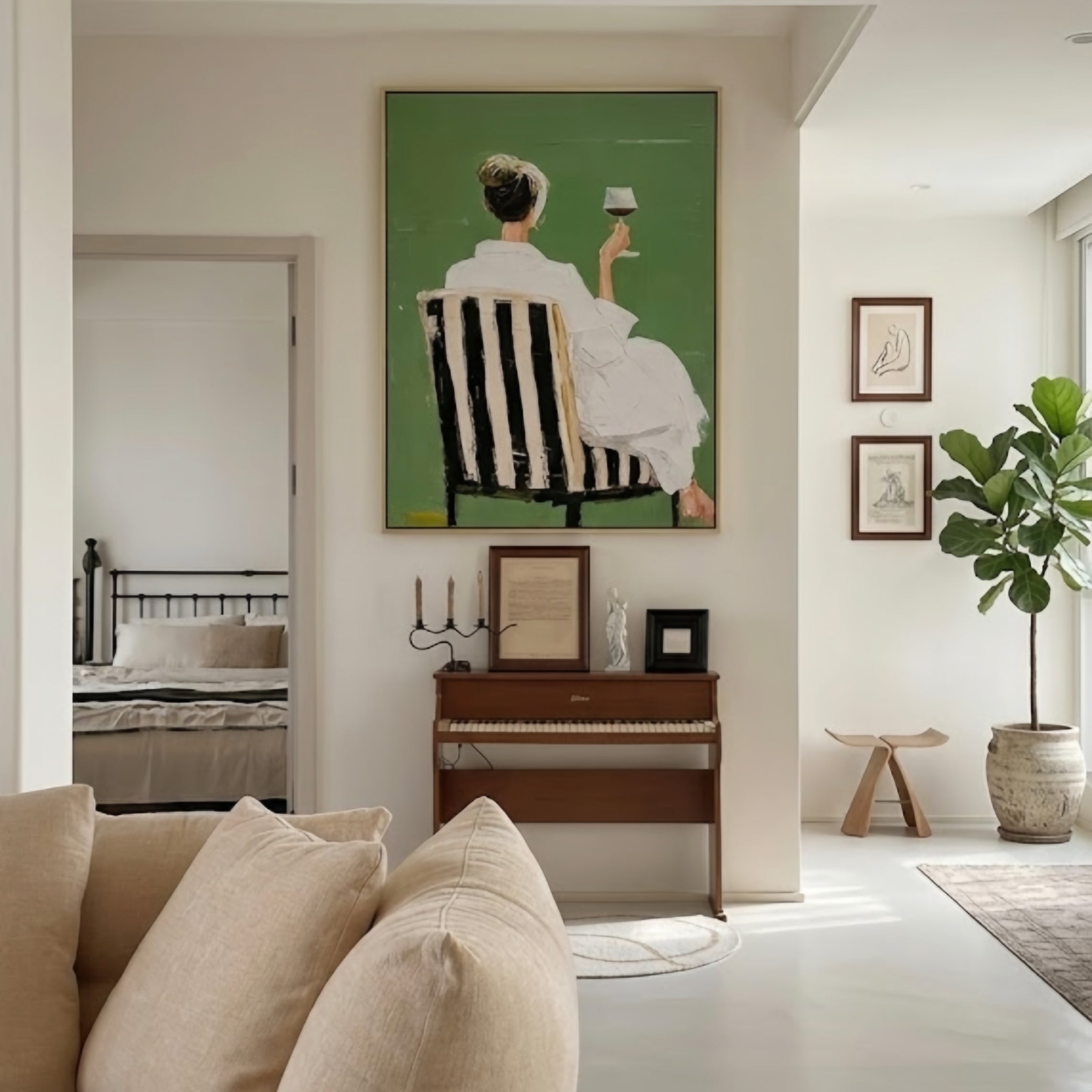 Sage Green & White Fashion Portrait Painting KS0162 - Viral Wall Art