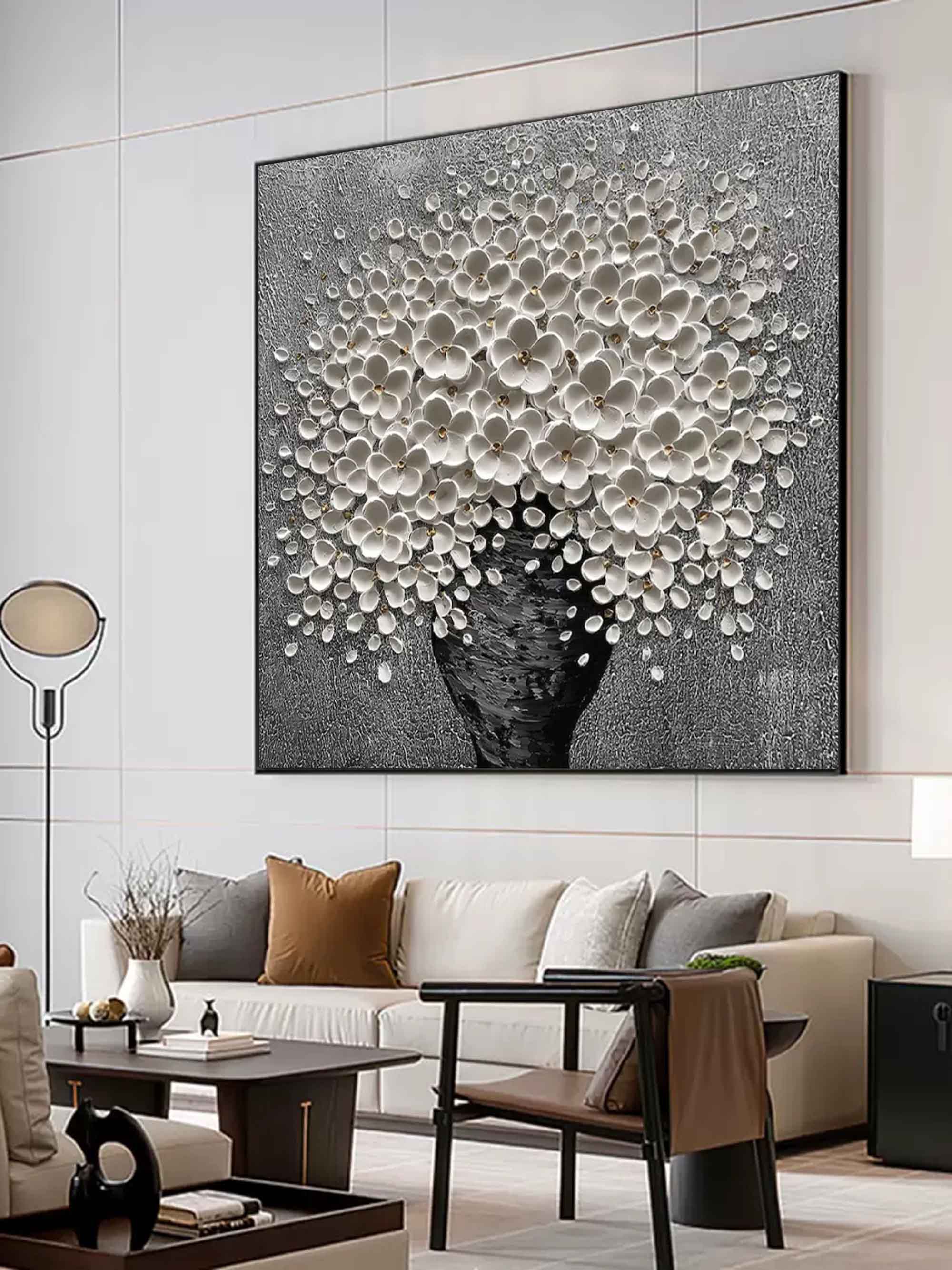 Textured White Floral Wall Art CZ0029 - Viral Wall Art