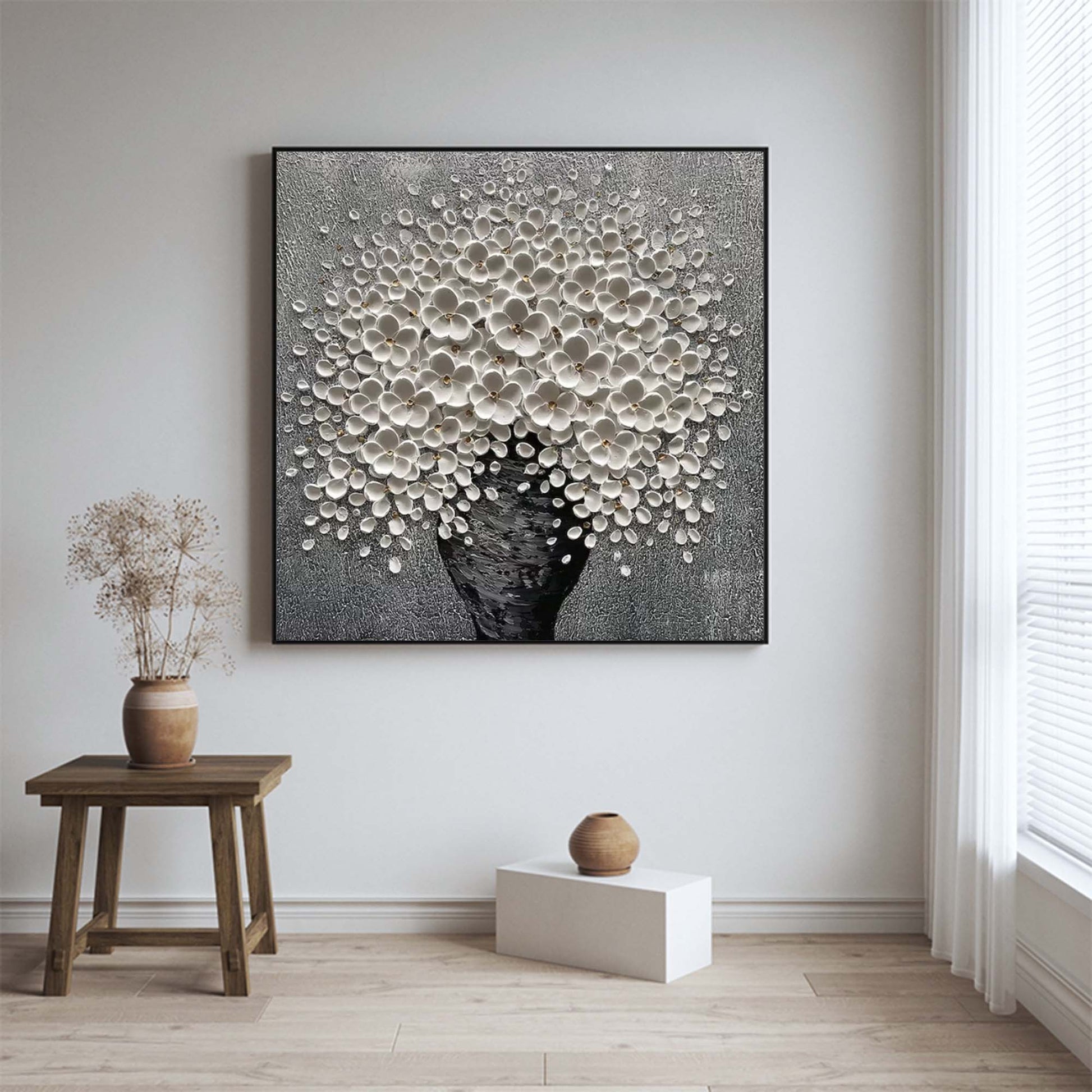 Textured White Floral Wall Art CZ0029 - Viral Wall Art