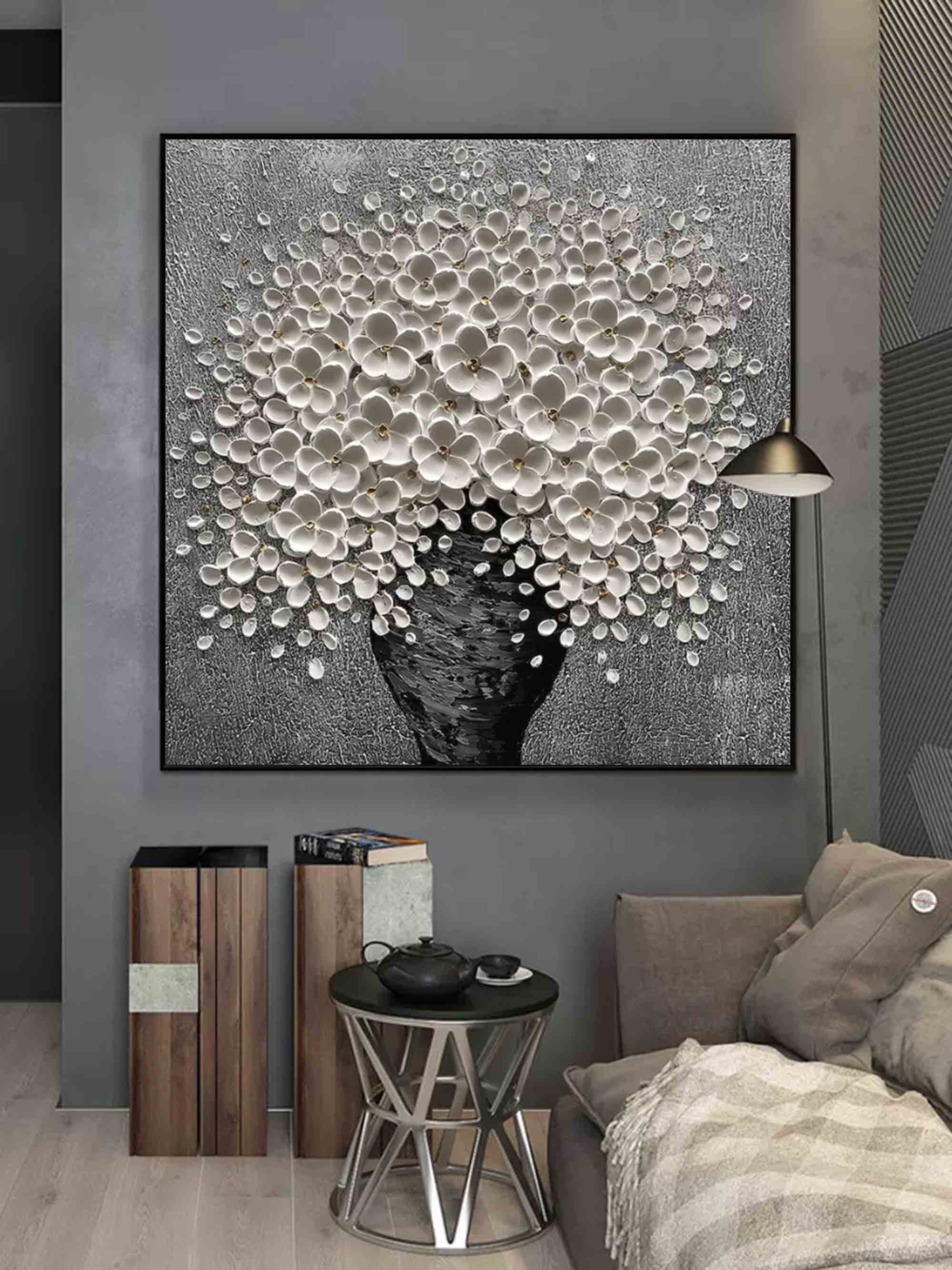 Textured White Floral Wall Art CZ0029 - Viral Wall Art