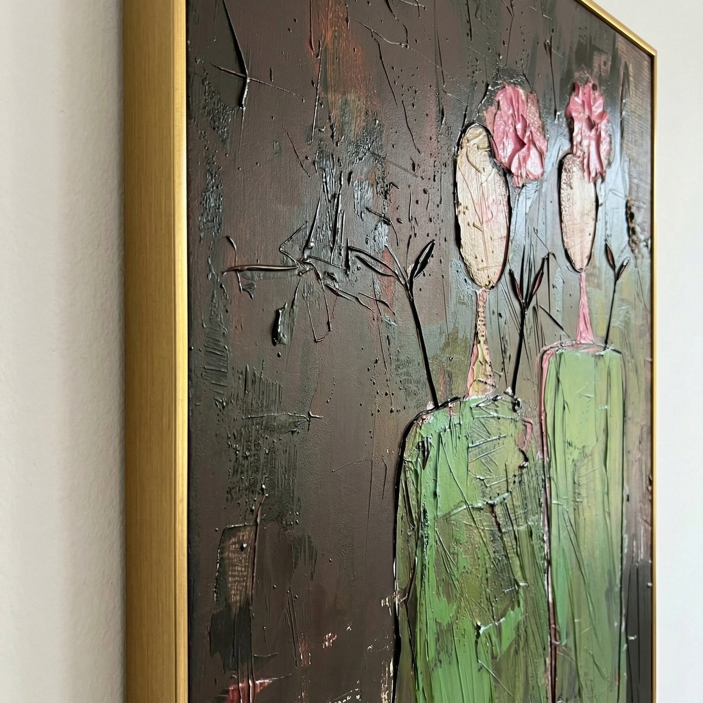 Dark Green & Rose Pink Modern Expressionist Wall Art SR0048 - Viral Wall Art