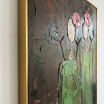 Dark Green & Rose Pink Modern Expressionist Wall Art SR0048 - Viral Wall Art