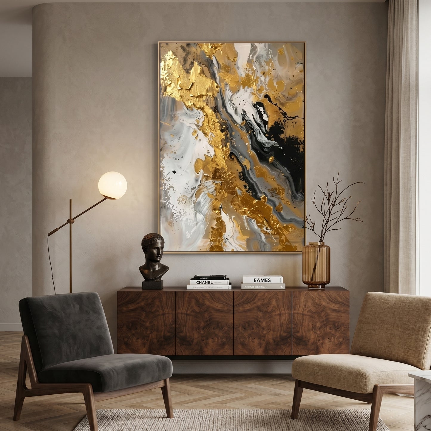 3D Heavy Texture Gold Leaf Oil Painting SR0156 - Viral Wall Art