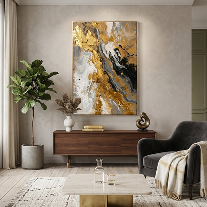 3D Heavy Texture Gold Leaf Oil Painting SR0156 - Viral Wall Art