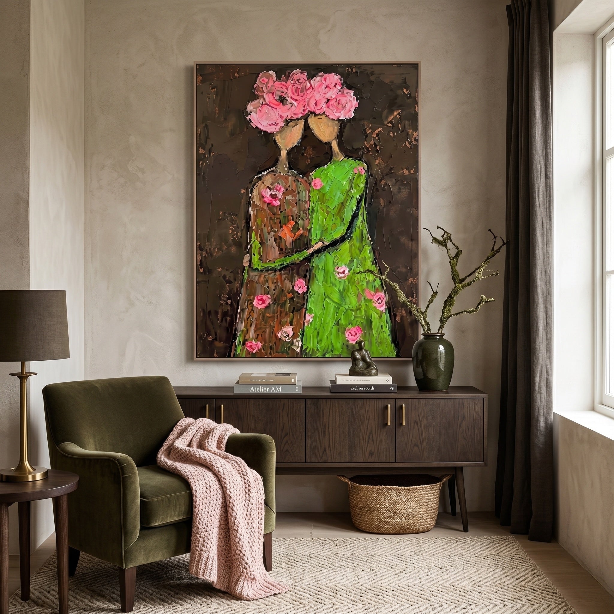 3D Heavy Texture Floral Portrait Painting SR0170 - Viral Wall Art
