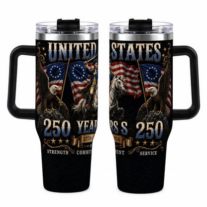 United States 250 Years 1776-2026 Patriotic 40oz Tumbler with Handle, George Washington American Eagle Insulated Water Cup for 4th of July, Cup Holder Friendly Travel Cup