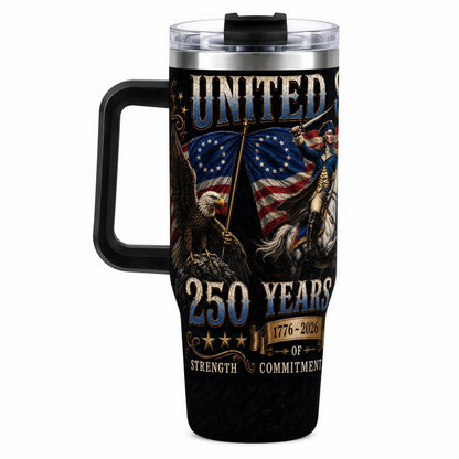 United States 250 Years 1776-2026 Patriotic 40oz Tumbler with Handle, George Washington American Eagle Insulated Water Cup for 4th of July, Cup Holder Friendly Travel Cup