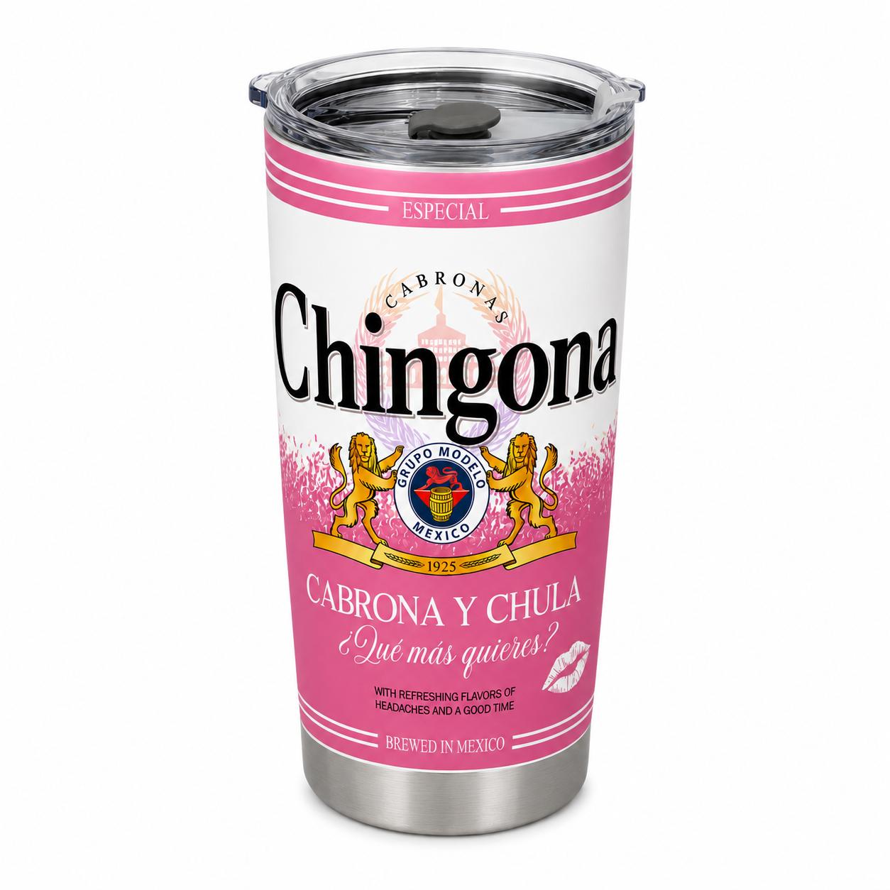 20oz Stainless Steel Insulated Tumbler with Handle & Lid - Stylish Chingona Modelo Inspired Pink Coffee Cup, Portable Mexican Funny Drinkware for Latina Women, Bestie Gift