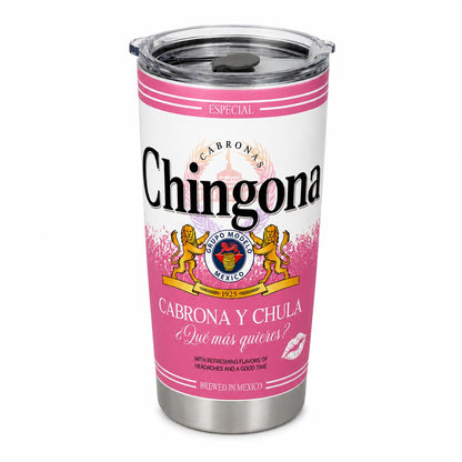 20oz Stainless Steel Insulated Tumbler with Handle & Lid - Stylish Chingona Modelo Inspired Pink Coffee Cup, Portable Mexican Funny Drinkware for Latina Women, Bestie Gift
