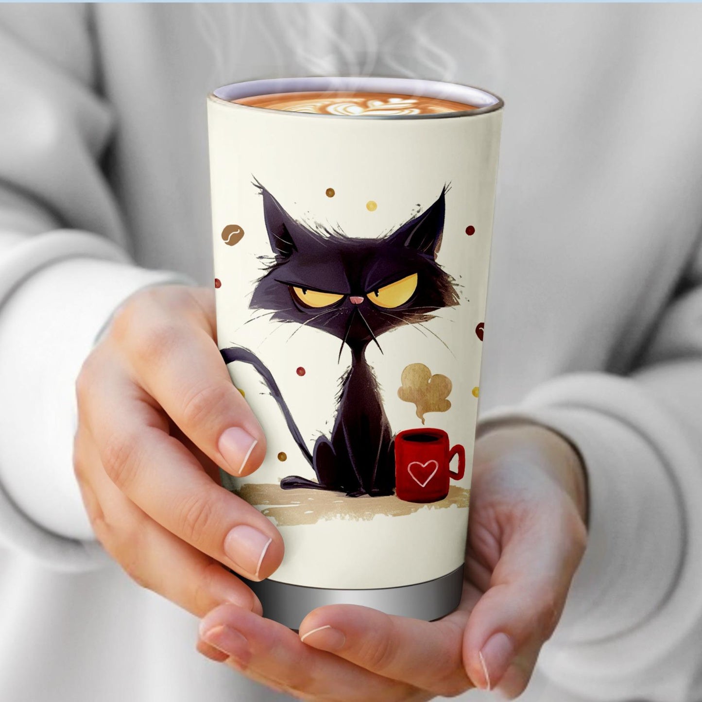 20oz Printed Vacuum Insulated Stainless Steel Flask - Portable Cat Lover Gift with Lid, "Touch My Coffee I Will Slap You" Sarcastic Quote, Ink-Designed Office Birthday Gag Drinkware for Women, Flasks