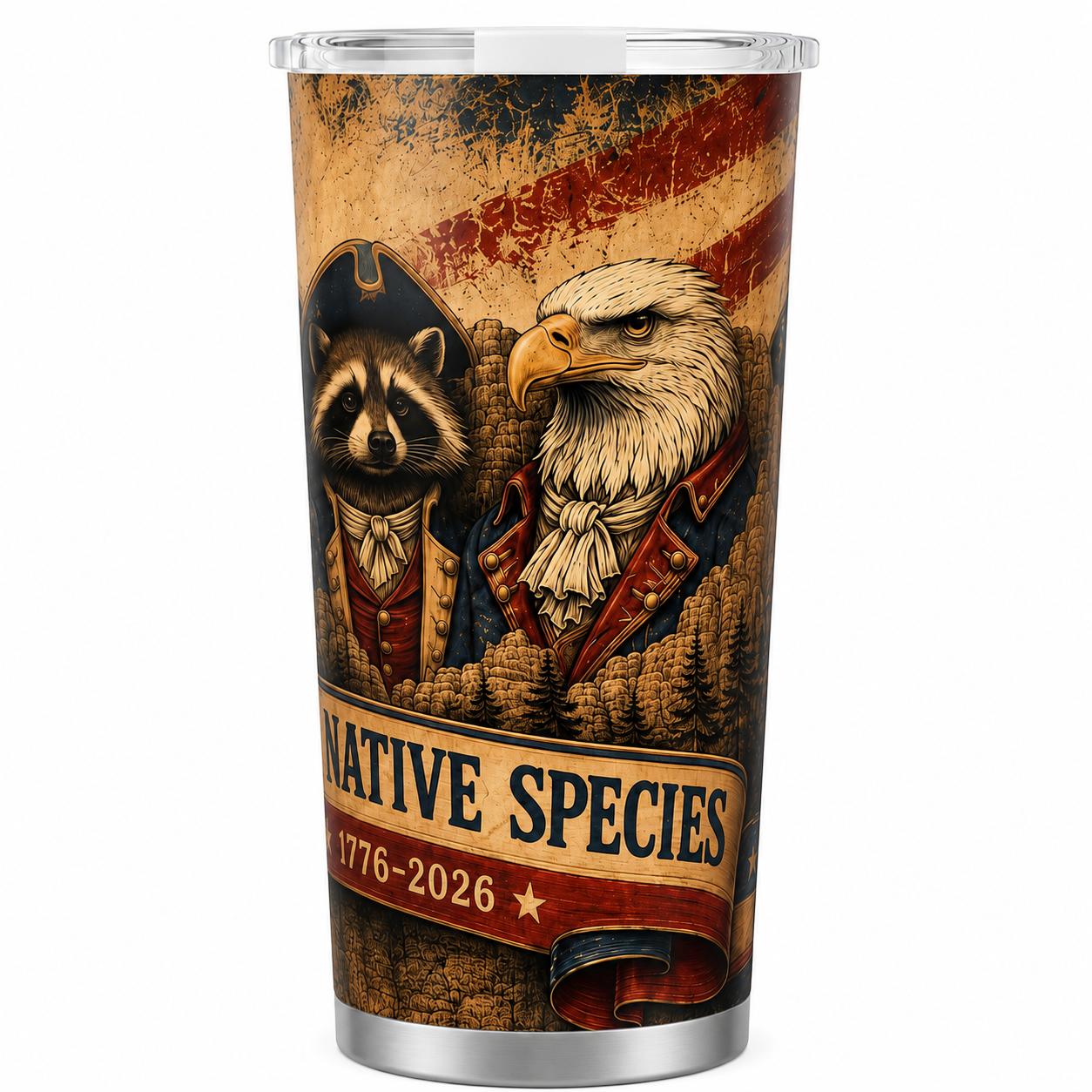 20oz Patriotic Coffee Tumbler , 4th of July Independence Day Travel Cup, 1776 to 2026 American Native Species Gift, Car Cup Holder Friendly Insulated Coffee Cup for Men and Women