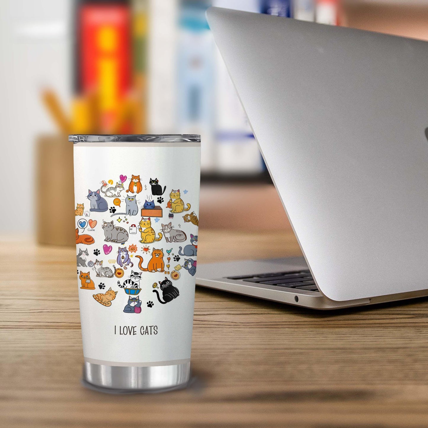 20oz Stainless Steel Insulated Flask Tumbler with Lid - Portable Animal Print Cat Theme, Leak-Proof BPA-Safe Travel Mug for Coffee, Tea, Iced Tea - Great Gift for Cat Lovers (Valentine's Day, Mother's Day), Flasks