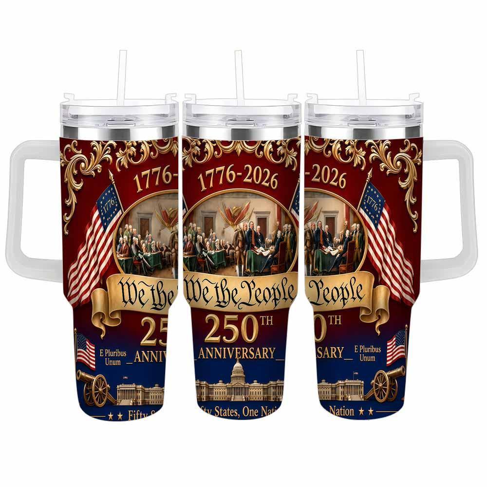 We The People 250th Anniversary Patriotic Car Cup (40oz/30oz/20oz) American Independence Print Double Wall Stainless Steel Leakproof Keeps Drinks Hot or Cold Father's Day Gift