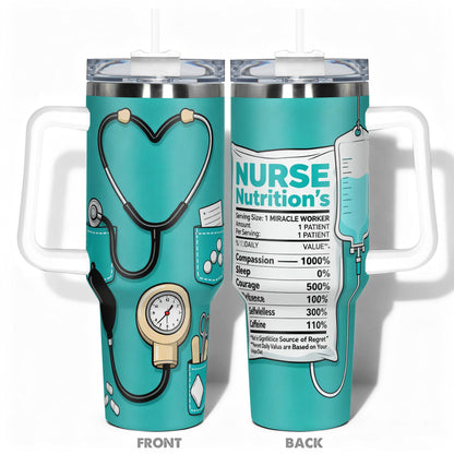 Nurses Week Gift 40oz Insulated Stainless Steel Tumbler with Handle and Straw, Nurse Nutrition Facts Water Tumbler, Graduation Gift for New Nurses and Nursing Students, Hospital Shift Essential Travel Cup