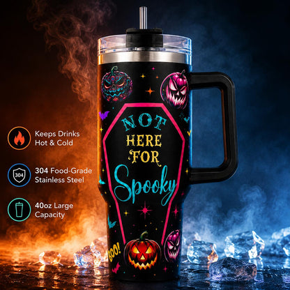 40oz Stainless Steel Insulated Halloween Pumpkin Tumbler with Handle, Straw, Lid, Aesthetic Spooky Bat Witch Hat Prints - Coffee Flask with Strong Insulation, Halloween Gift for Women