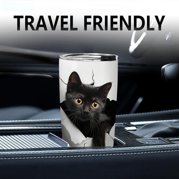 20oz Insulated Stainless Steel Flask - Portable Leakproof Cat Lover Coffee Travel Mug - Funny Kitten Design Iced Tea Drinkware - Christmas Birthday Gift for Mom, Flasks