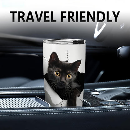 20oz Insulated Stainless Steel Flask - Portable Leakproof Cat Lover Coffee Travel Mug - Funny Kitten Design Iced Tea Drinkware - Christmas Birthday Gift for Mom, Flasks