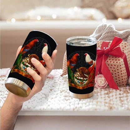 20oz Stainless Steel Mexican Heritage Rooster Tumbler - Mexico Flag Emblem Portable Insulation Flask, Coffee Bottle Gift for Dad, Men's Birthday Travel Drinkware, Flasks