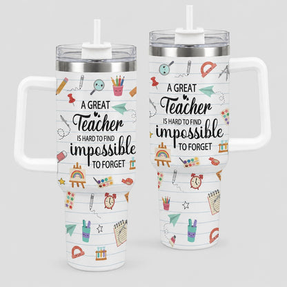 A Great Teacher 40oz Stainless Steel Insulated Tumbler with Handle and Straw, School Supplies Teacher Appreciation Printed Travel Cup, Gift for Teachers