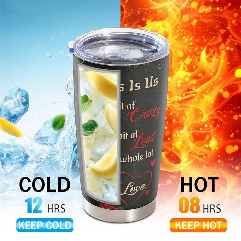 "20oz 'This Is Us' Skeleton Couple Insulated Vacuum Flask, Stylish Gothic Romance Portable Coffee Tumbler with Lid, Top Anniversary Gift for Spouses", Flasks, Stainless