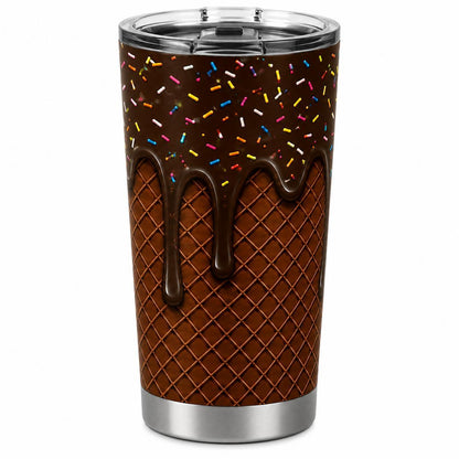 20oz Stainless Steel Insulated Ice Cream Cone 2D Printed Flask with Lid, Stylish Portable Cute Blue Frosting Sprinkle Leakproof Travel Mug, Hot-Cold Drinkware Gift for Women, Flasks