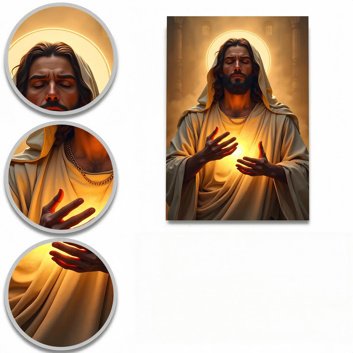 Sacred Heart Jesus portrait with a golden halo Canvas Wall Art – Christian & Faith Decor