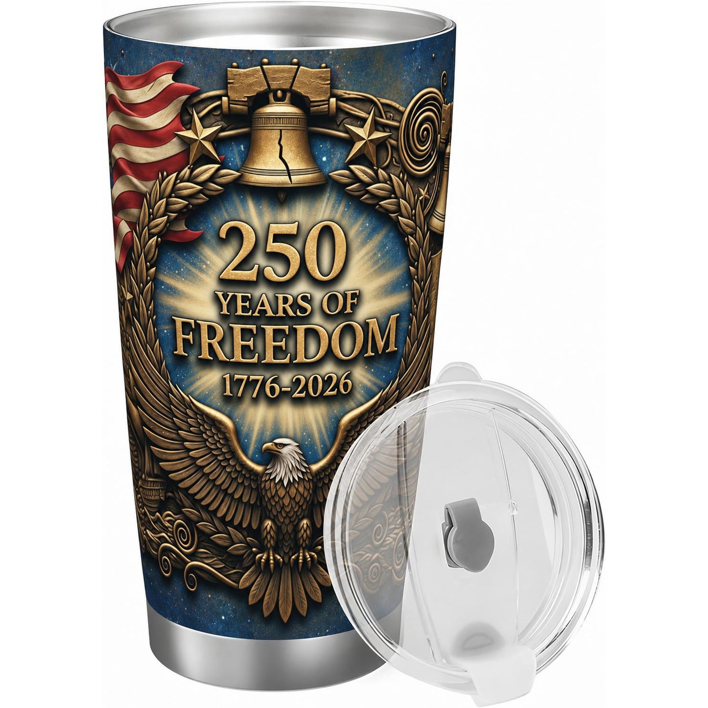 20oz Matte Finish Watercolour Stripes Patriotic Tumbler - 250 Years of Freedom (1776-2026), Casual Efficient Performance Insulated Travel Cup, 4th of July Gift, Car Cup Holder Friendly for Adults, 4Th Of July Independence Day Gift