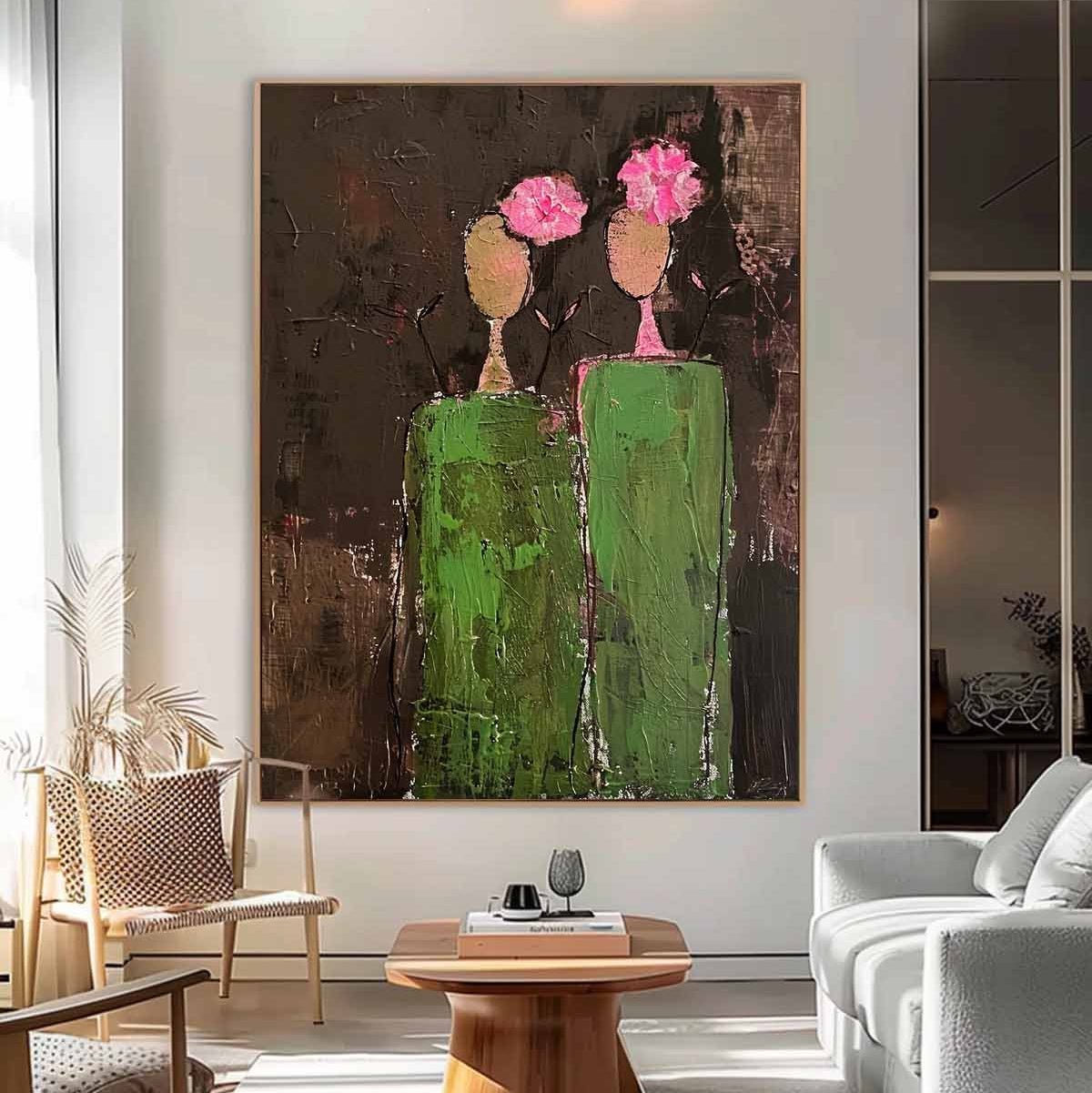 Dark Green & Rose Pink Modern Expressionist Wall Art SR0048 - Viral Wall Art