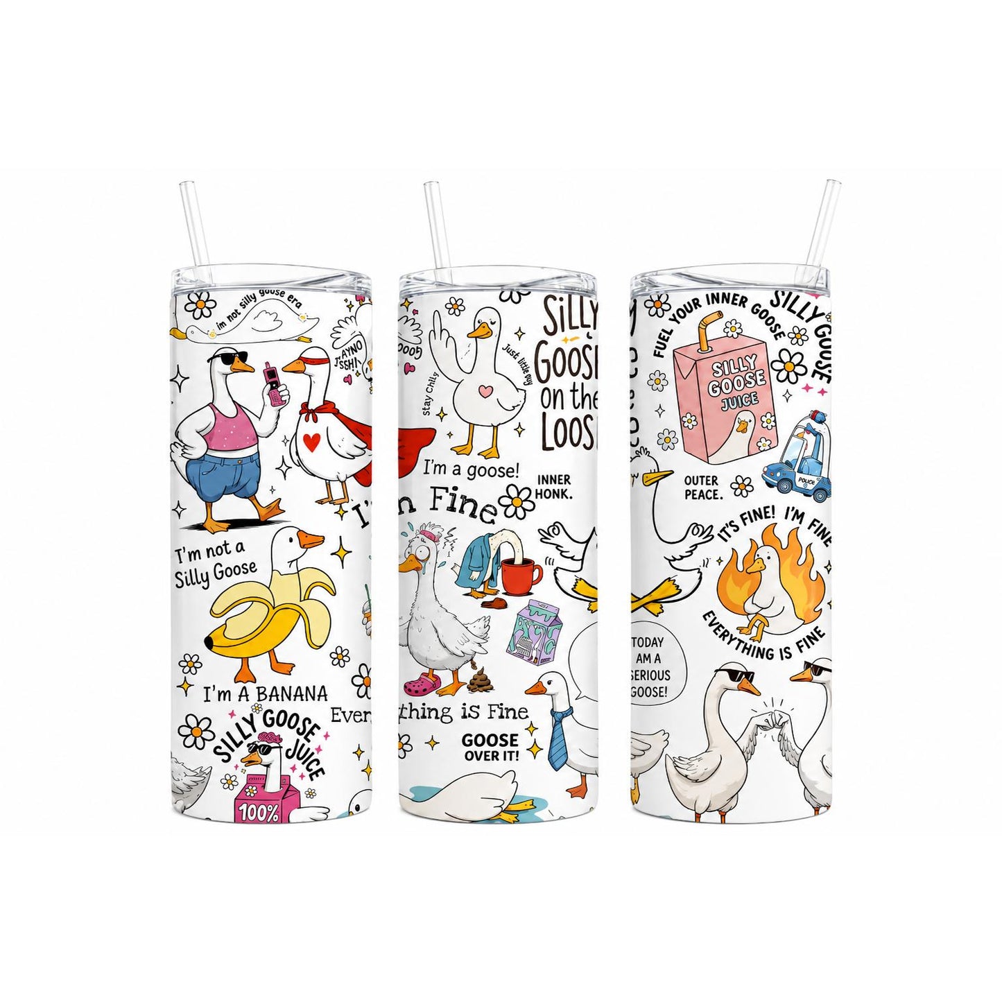 Funny Silly Goose 20oz Skinny Tumbler with Straw, Stainless Steel Insulated Travel Cup, Cute Goose Humor Drinkware Gift for Women Friends Coworkers