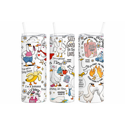Funny Silly Goose 20oz Skinny Tumbler with Straw, Stainless Steel Insulated Travel Cup, Cute Goose Humor Drinkware Gift for Women Friends Coworkers