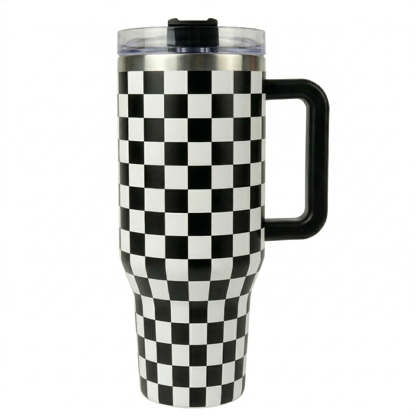 Classic Checkerboard 40oz Cup With Handle - Trendy Black And White Tumbler - Unique Father's Day Gift For Dad