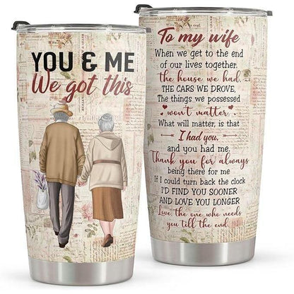 20oz Stainless Steel Travel Tumbler - Vacuum Insulated Coffee Flask, Portable Stainless Steel Drinkware, Anniversary Gift for Spouse, The Day I Met You Poem, Romantic Pinky Promise Design, Soulmate Love Quote Cup, Rustic Faux Leather Accent, Flasks, Doubl