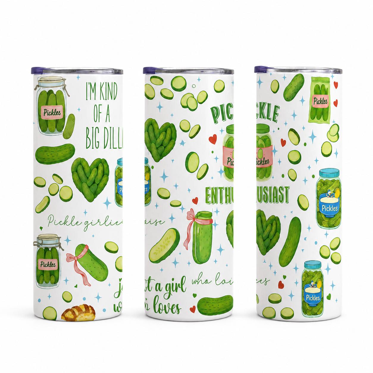 20oz Straight Stainless Steel Double Wall Insulated Travel Tumbler, Funny Printed Pickle Lover Skinny Cup with Straw, Everyday Kitchenware Gift for Women Friends