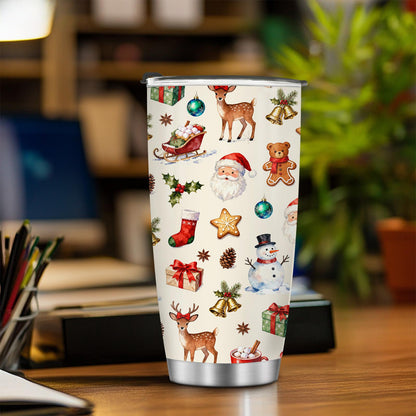 20oz Santa's Reindeer Insulated Stainless Steel Tumbler - Leakproof Portable Coffee Thermal Cup with Lid, Reusable Flasks for Hot/Cold Coffee & Iced Tea, Christmas Gift for Men & Women