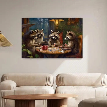 Funny Raccoons Playing Poker Canvas Wall Art – Animal Art Decor