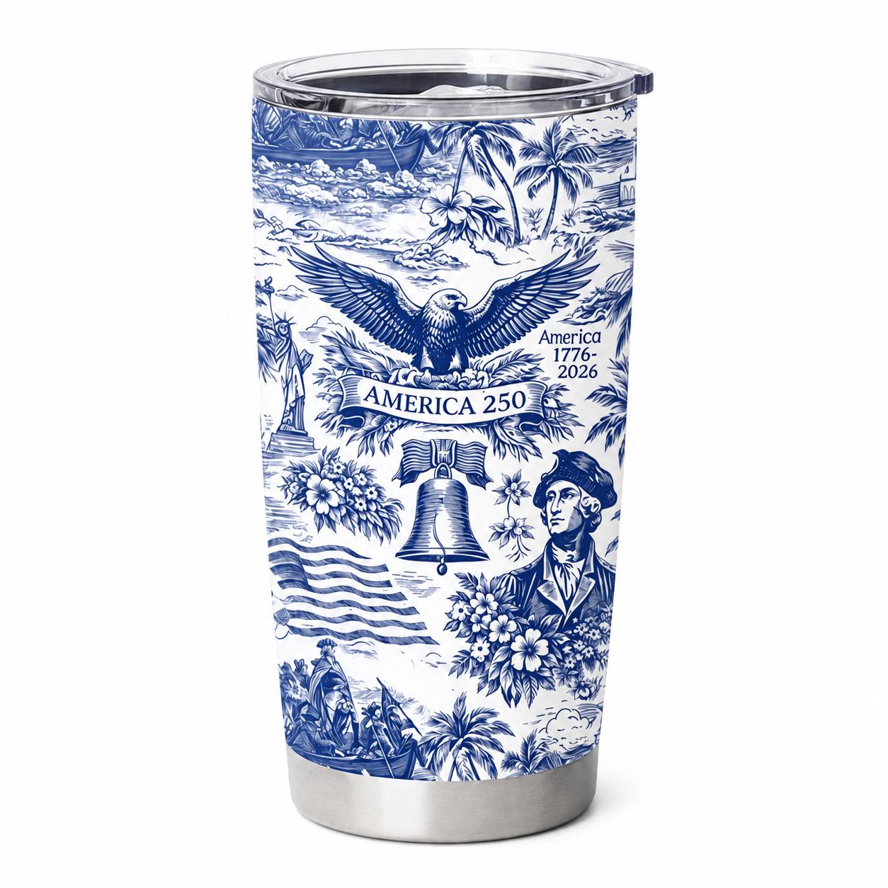 America 250 Semiquincentennial 20oz Insulated Travel Tumbler - 1776-2026 Patriotic Watercolour Stripes Solid Designers' Cup, 4th of July Gift, Car Cup Holder Friendly, Do Not Microwave (for Men/Women), 4Th Of July Independence Day