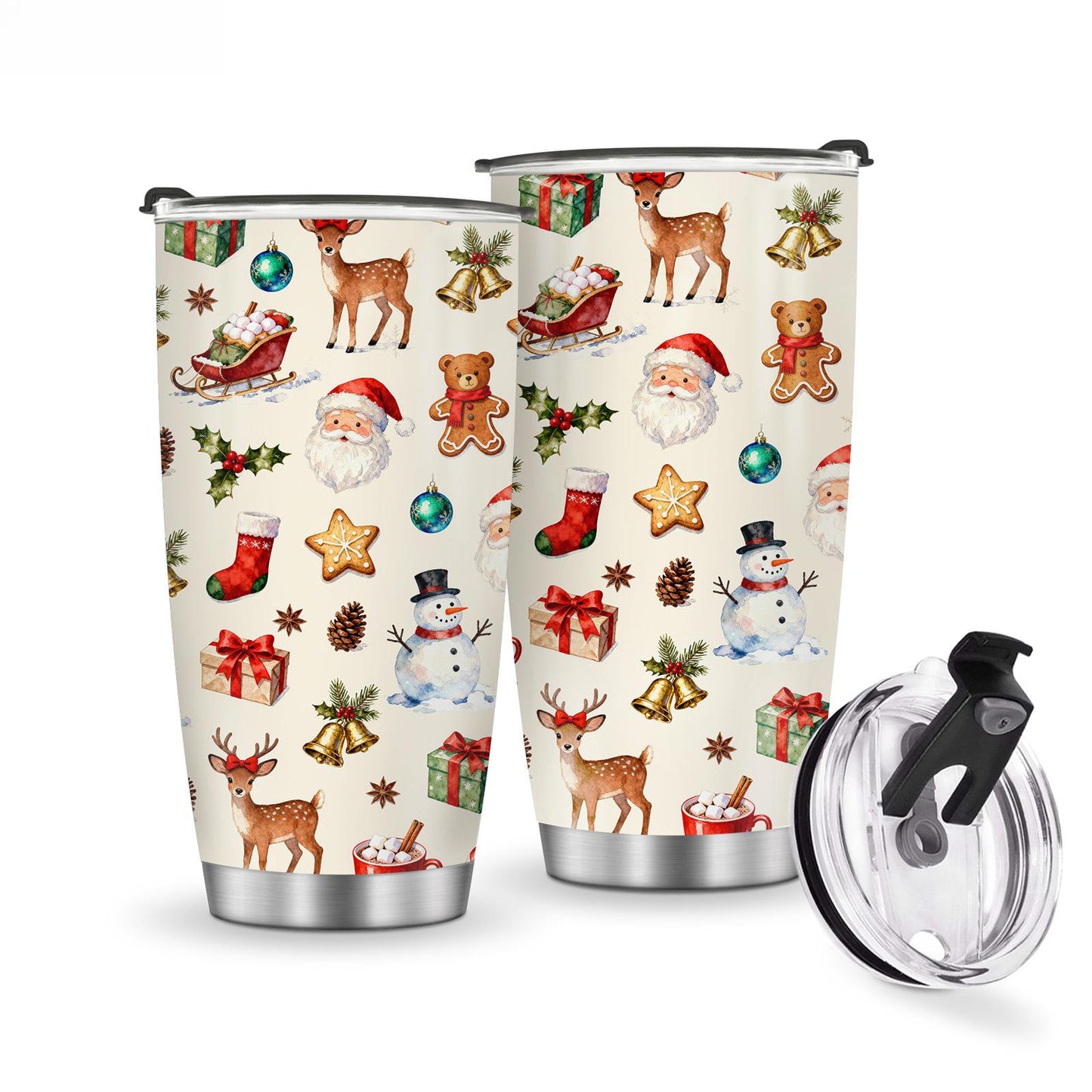 20oz Santa's Reindeer Insulated Stainless Steel Tumbler - Leakproof Portable Coffee Thermal Cup with Lid, Reusable Flasks for Hot/Cold Coffee & Iced Tea, Christmas Gift for Men & Women