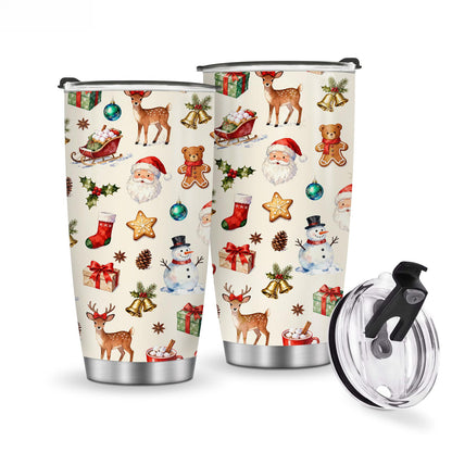 20oz Santa's Reindeer Insulated Stainless Steel Tumbler - Leakproof Portable Coffee Thermal Cup with Lid, Reusable Flasks for Hot/Cold Coffee & Iced Tea, Christmas Gift for Men & Women