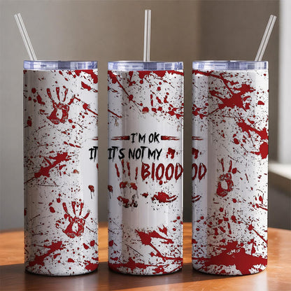 Halloween Blood Splatter 20oz Skinny Tumbler with Straw, Dark Humor Stainless Steel Insulated Travel Cup, Spooky Horror Drinkware Gift for Women Men