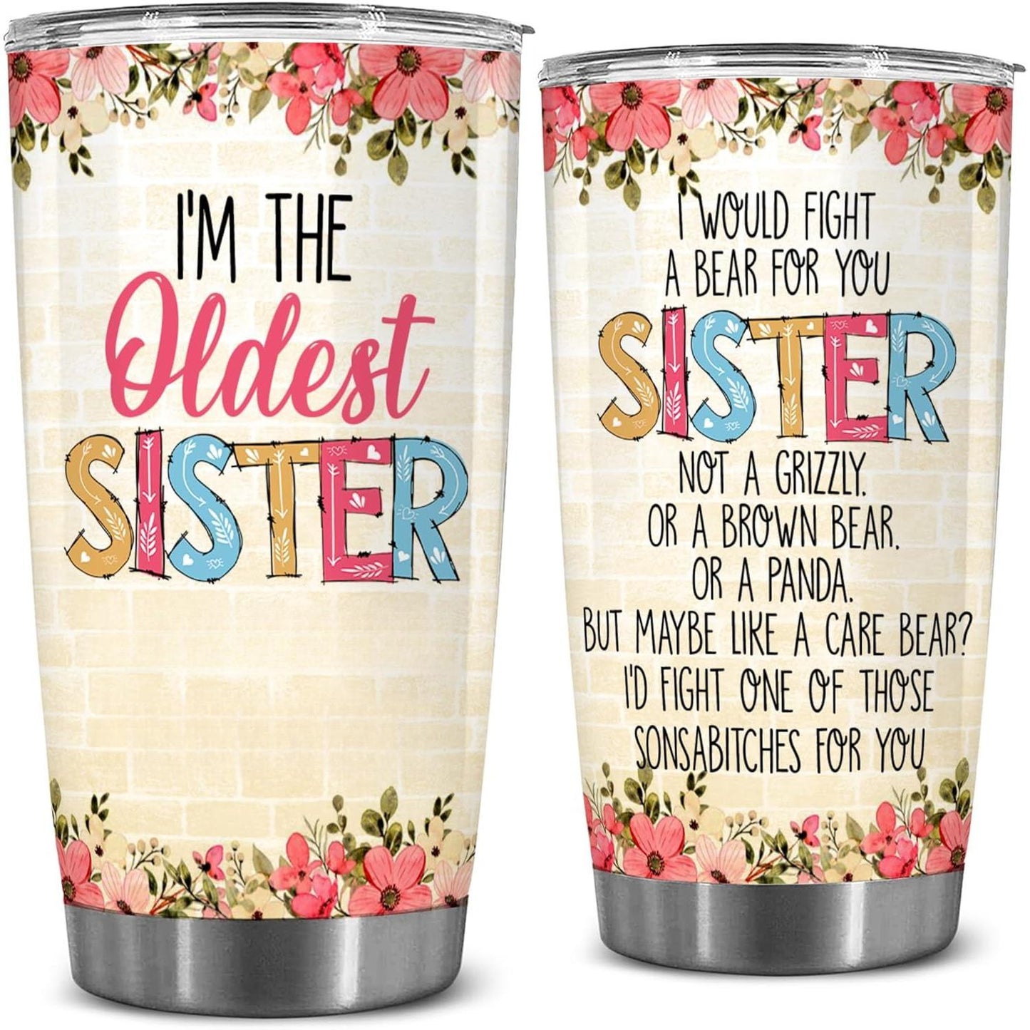 Soul Sister 20oz Insulated Tumbler - Meaningful Sister Gift from Sister, Unique Birthday Cup for Best Friend, Big Sister Little Sister Travel Mug