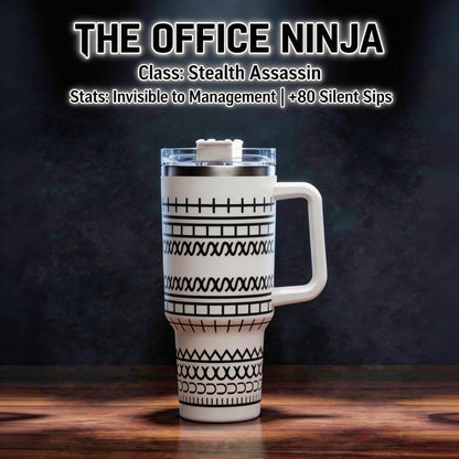"Choose Your Fighter" 40 oz Insulated Stainless Steel Flask with Handle, Lid & Reusable Design - Portable Funny Office Travel Mug, Secret Message Geometric Cup for Coworker Gifts