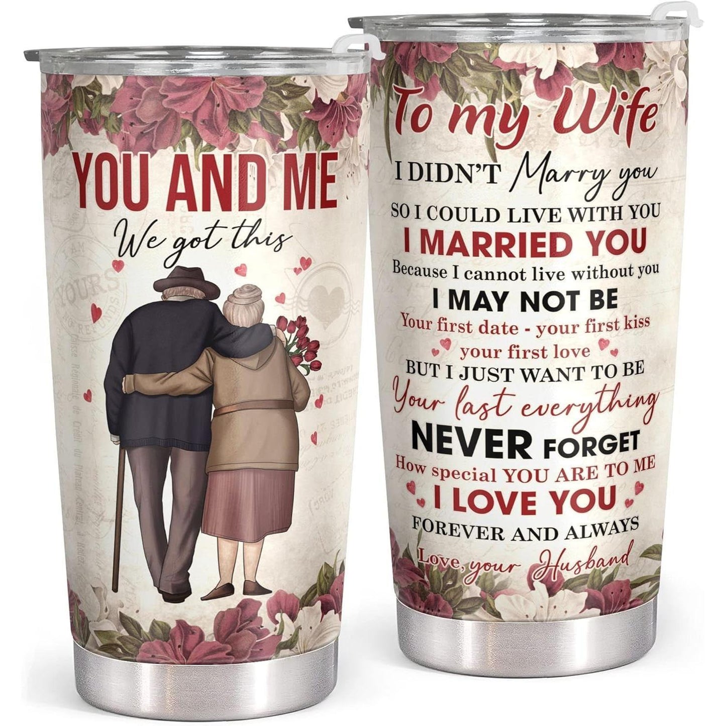 20oz Stainless Steel Travel Tumbler - Vacuum Insulated Coffee Flask, Portable Stainless Steel Drinkware, Anniversary Gift for Spouse, The Day I Met You Poem, Romantic Pinky Promise Design, Soulmate Love Quote Cup, Rustic Faux Leather Accent, Flasks, Doubl
