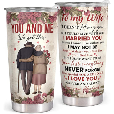 20oz Stainless Steel Travel Tumbler - Vacuum Insulated Coffee Flask, Portable Stainless Steel Drinkware, Anniversary Gift for Spouse, The Day I Met You Poem, Romantic Pinky Promise Design, Soulmate Love Quote Cup, Rustic Faux Leather Accent, Flasks, Doubl